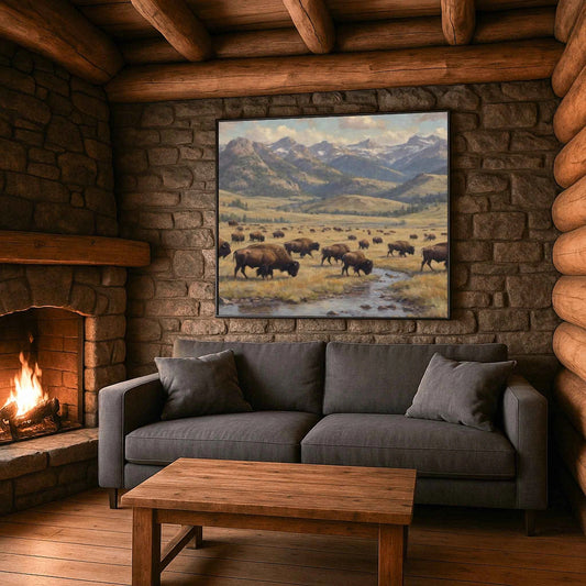 Yellowstone Heritage: Majestic Bison Herd in Lamar Valley Oil Painting