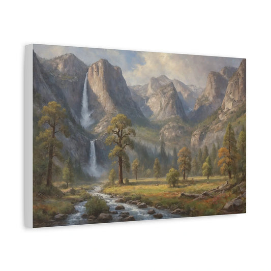 Yosemite's Grace: Bridalveil Fall & Misty Granite Peaks Oil Painting