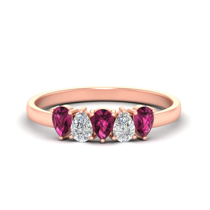 0.75 Carat 5 Stone Wedding Band Diamond Teardrop