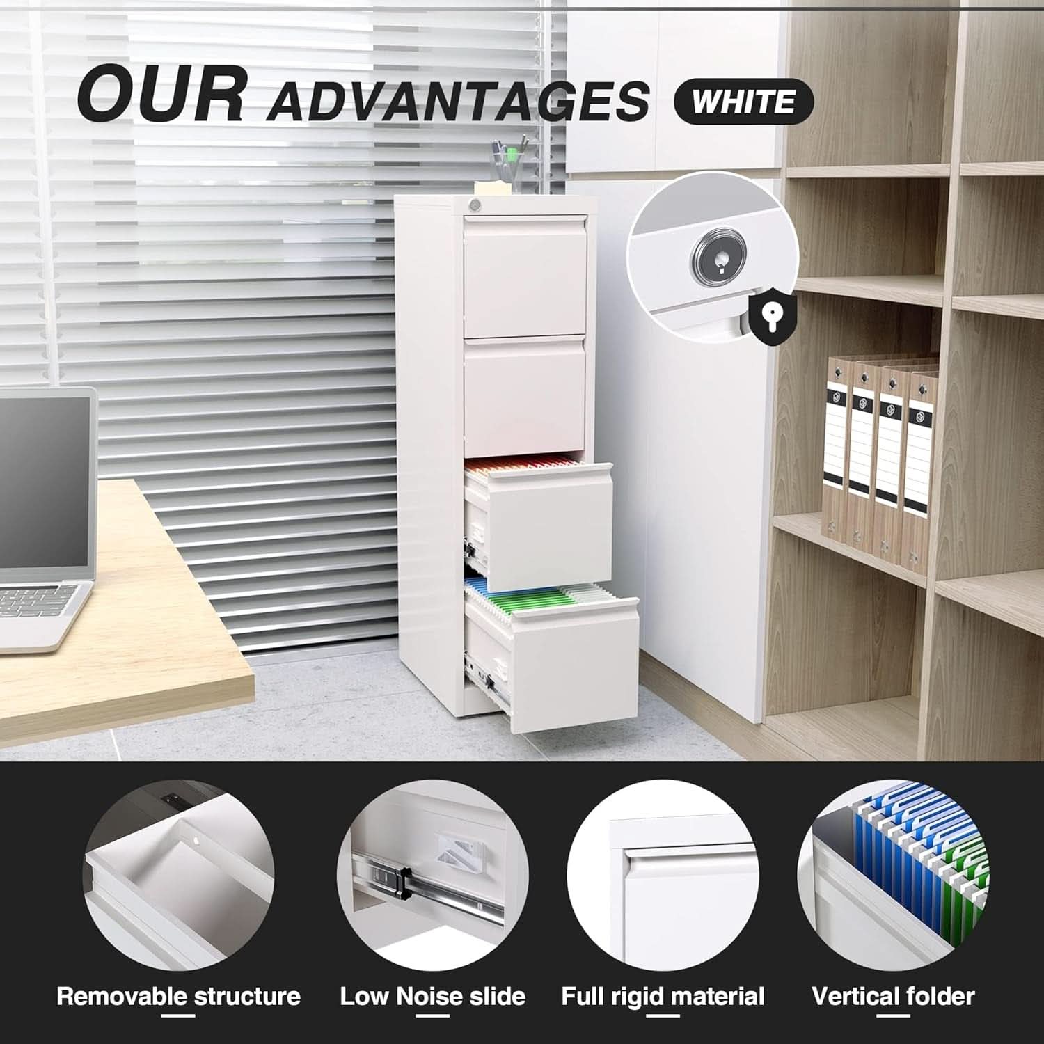 4 Drawer Metal Vertical Locking File Cabinet For Letter And Legal Files