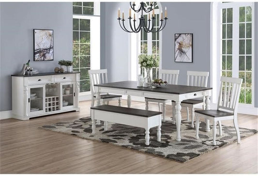 Dining Chair Set of 2 Two Tone Ivory Charcoal Slat Back