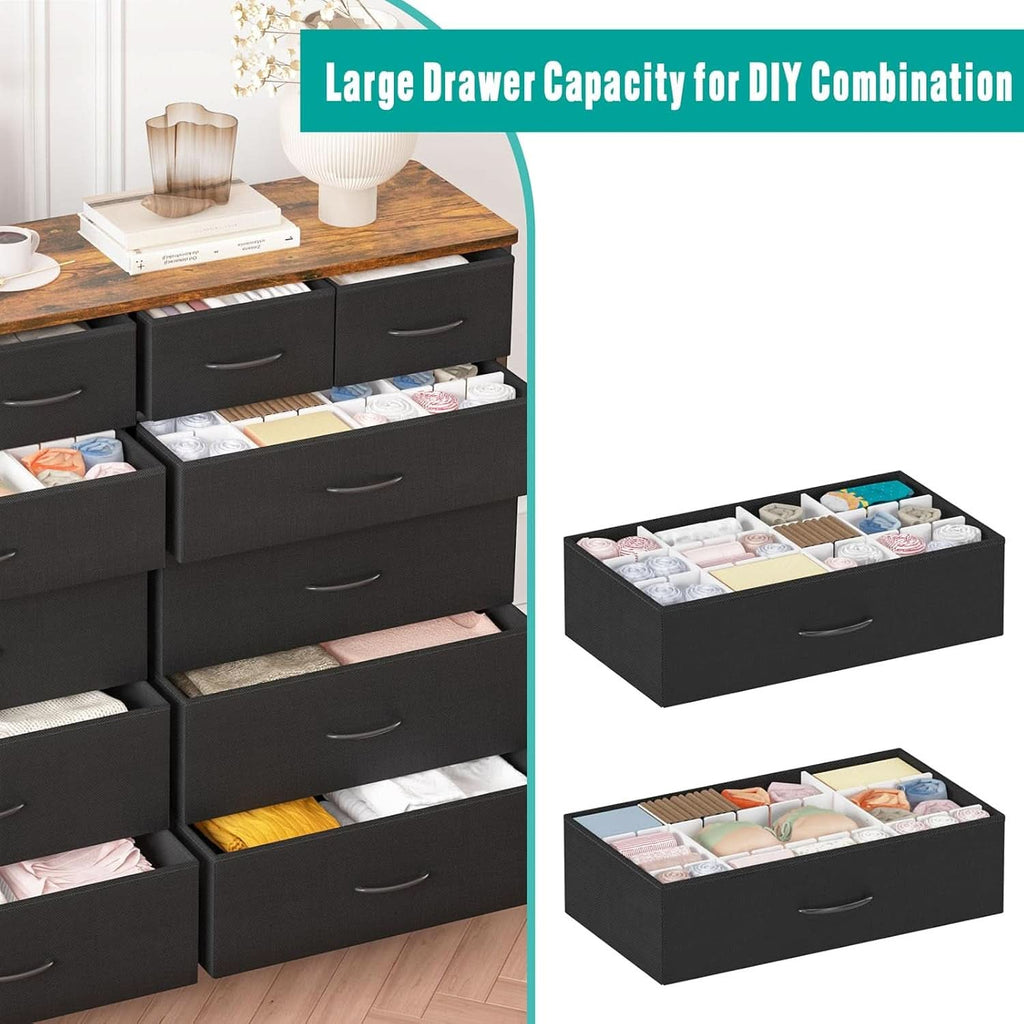 12 Drawer Dresser With Fabric Drawers For Bedroom And Closet Storage