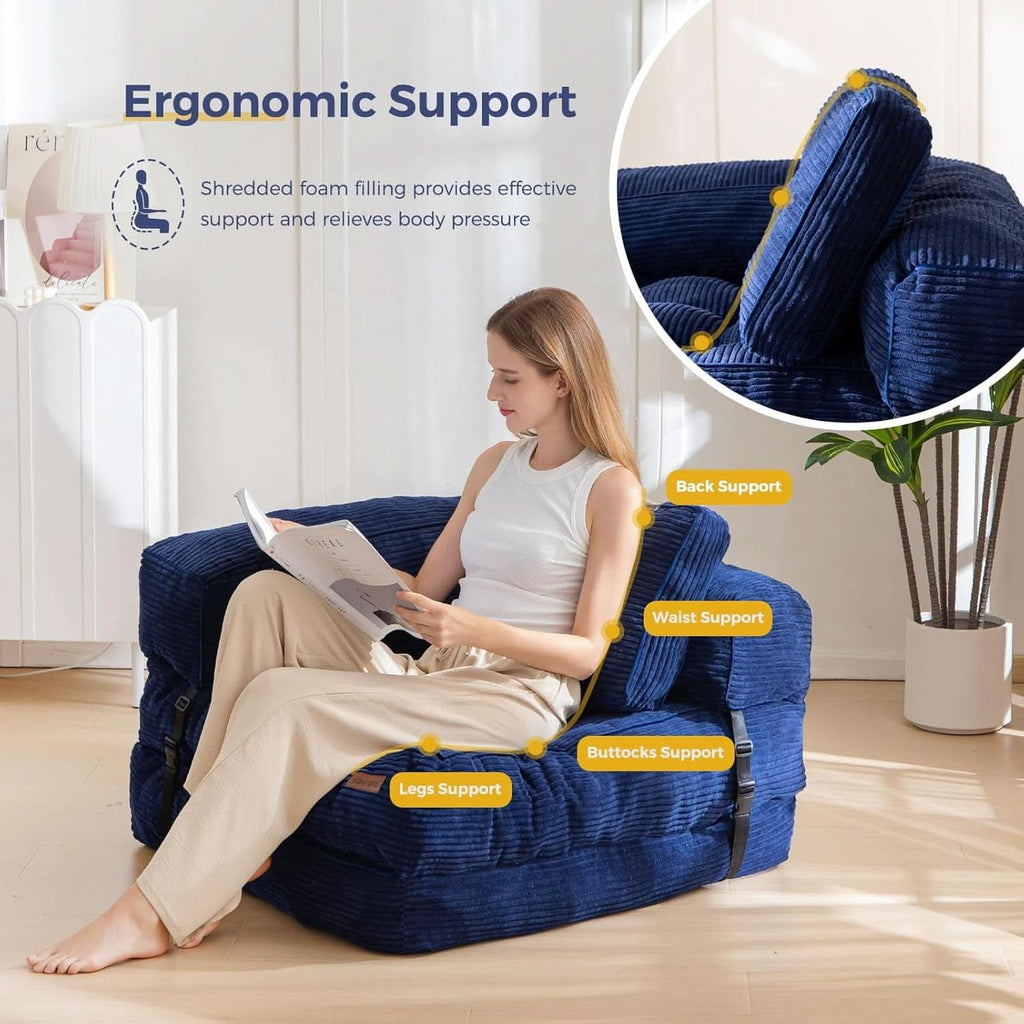 Navy Folding Sofa Bed With Armrests For Living Room