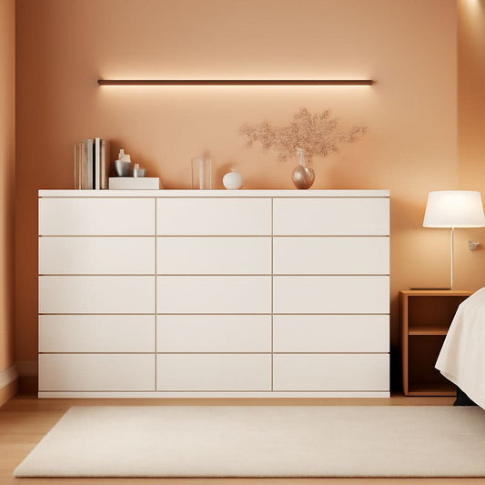 White Wooden 6 Drawer Bedroom Dresser With Sliding Rails