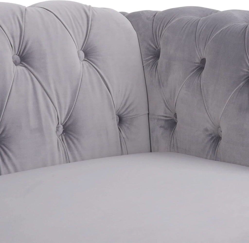 Three Piece Living Room Sofa Set Grey Velvet Chesterfield Sofa Club Chair Loveseat Nailhead Trim