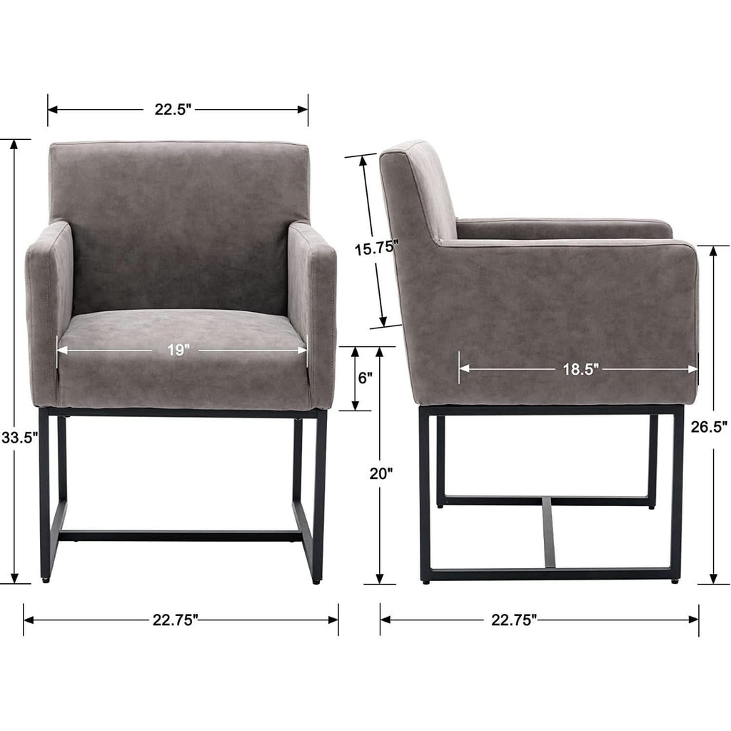 Set Of 4 Grey Upholstered Armchairs With Linen Fabric