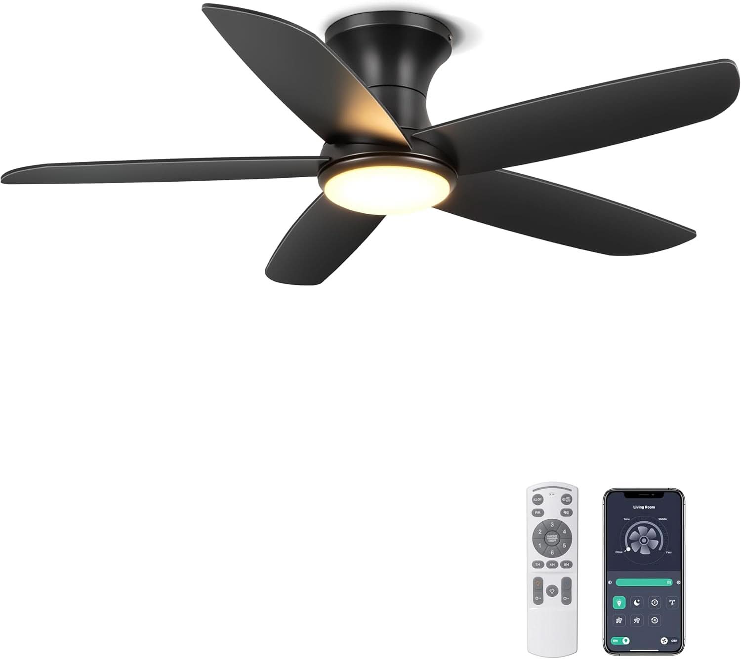 46 Inch Flush Mount Ceiling Fan With Dimmable Lights