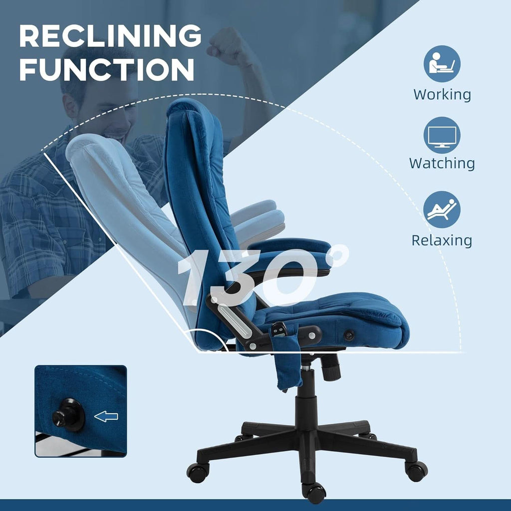Dark Blue Velvet Massage Office Chair With Heat And Recline