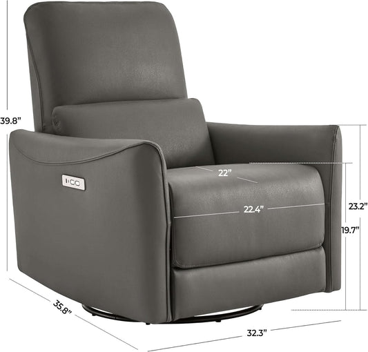 Power Recliner Chair USB Charging Charcoal Faux Leather