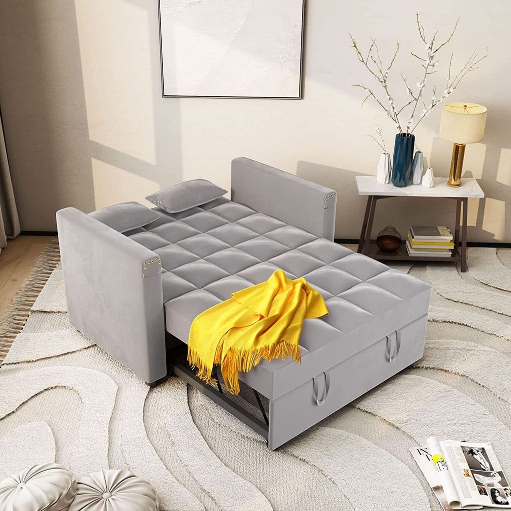 Sofa Bed With Hidden Table Velvet Fabric For Small Spaces