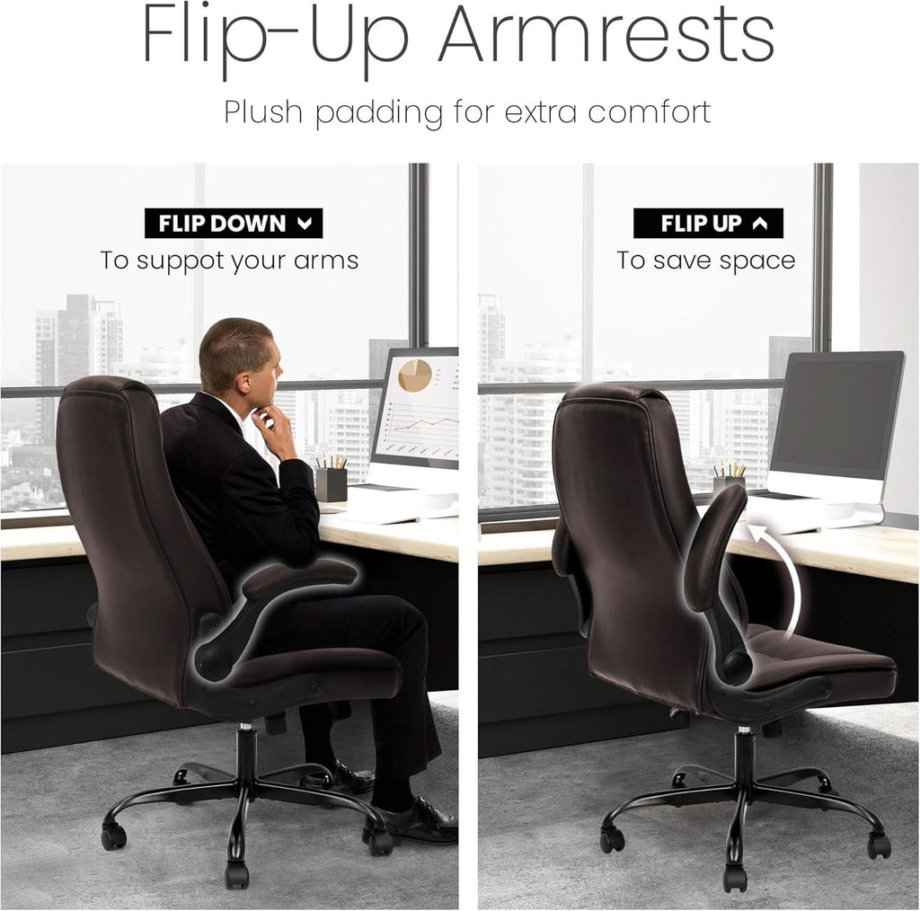 Brown PU Leather Office Chair With Adjustable Height