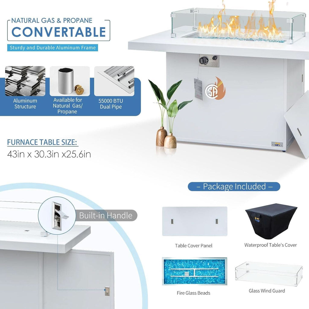 White Aluminum Outdoor Patio Furniture Set With Fire Pit