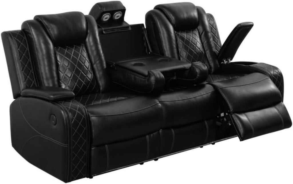 Electric Power Recliner Sofa Black With USB Charging Ports