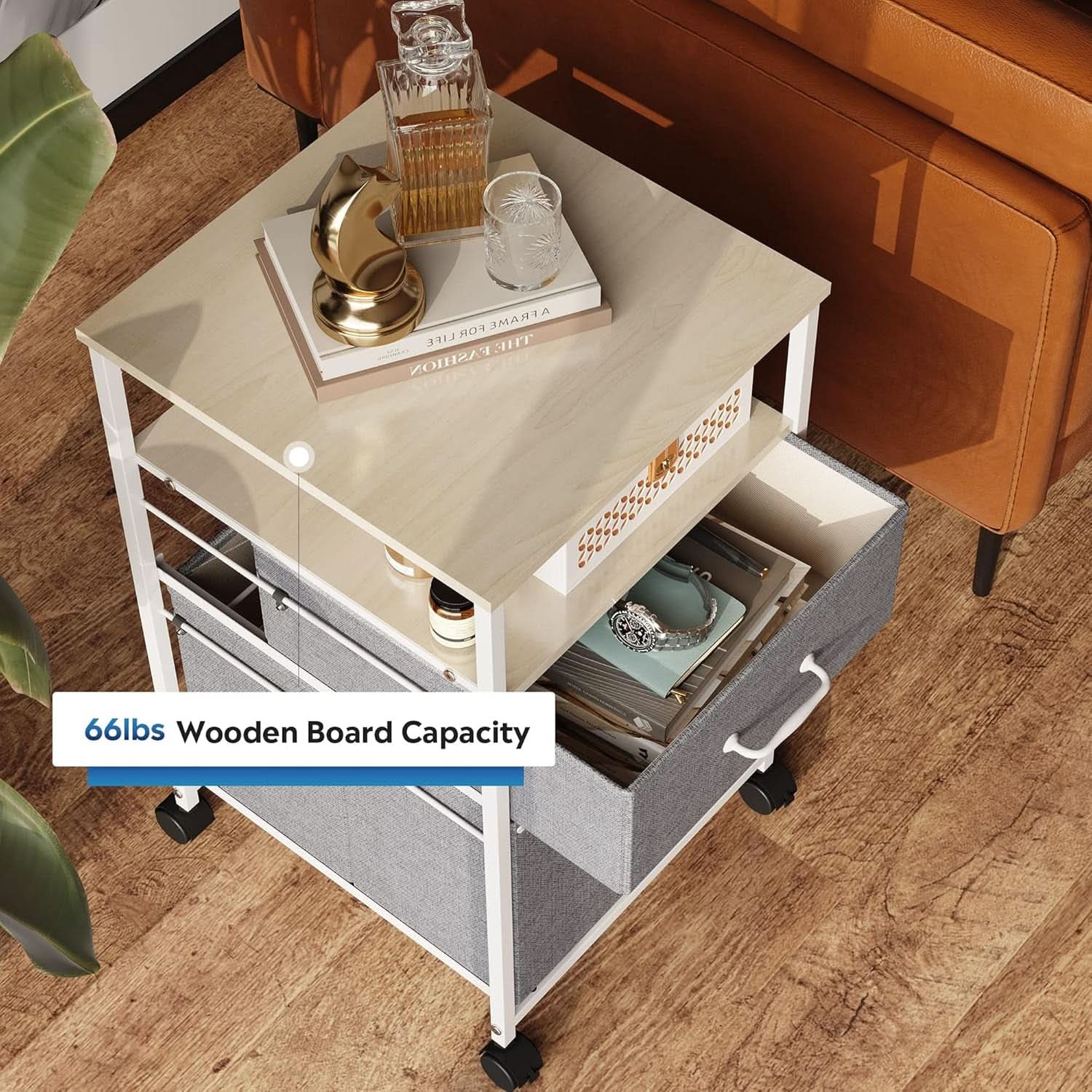 2 Drawer Mobile File Cabinet Rolling Printer Stand With Open Storage Shelf Light Grey