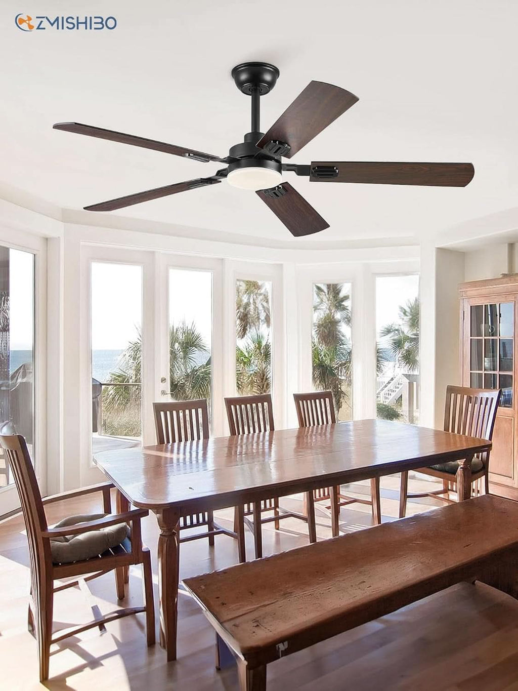 52 Inch Black Ceiling Fan With Lights Remote Control