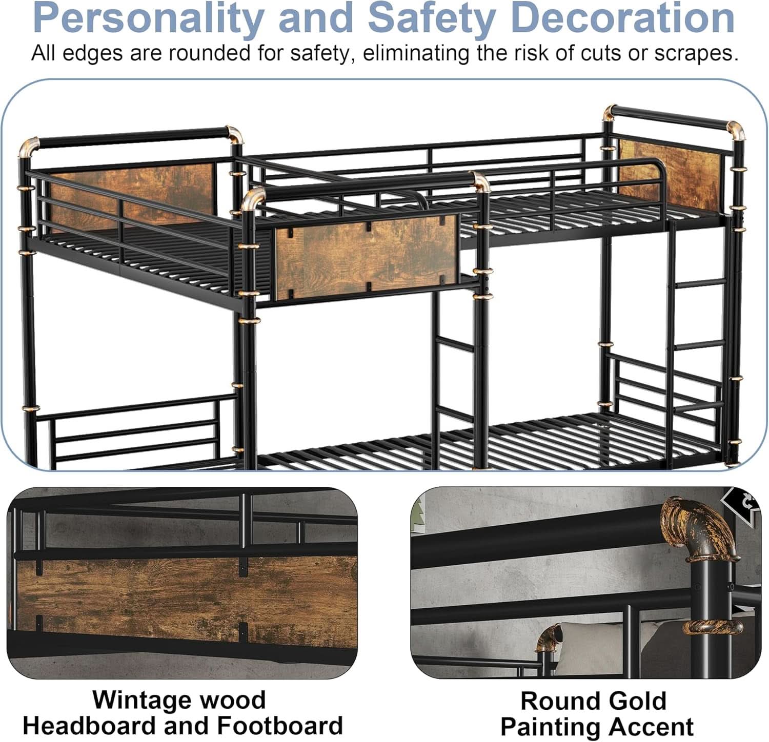 Quad Bunk Bed Twin Size Metal With Ladders Detachable Black