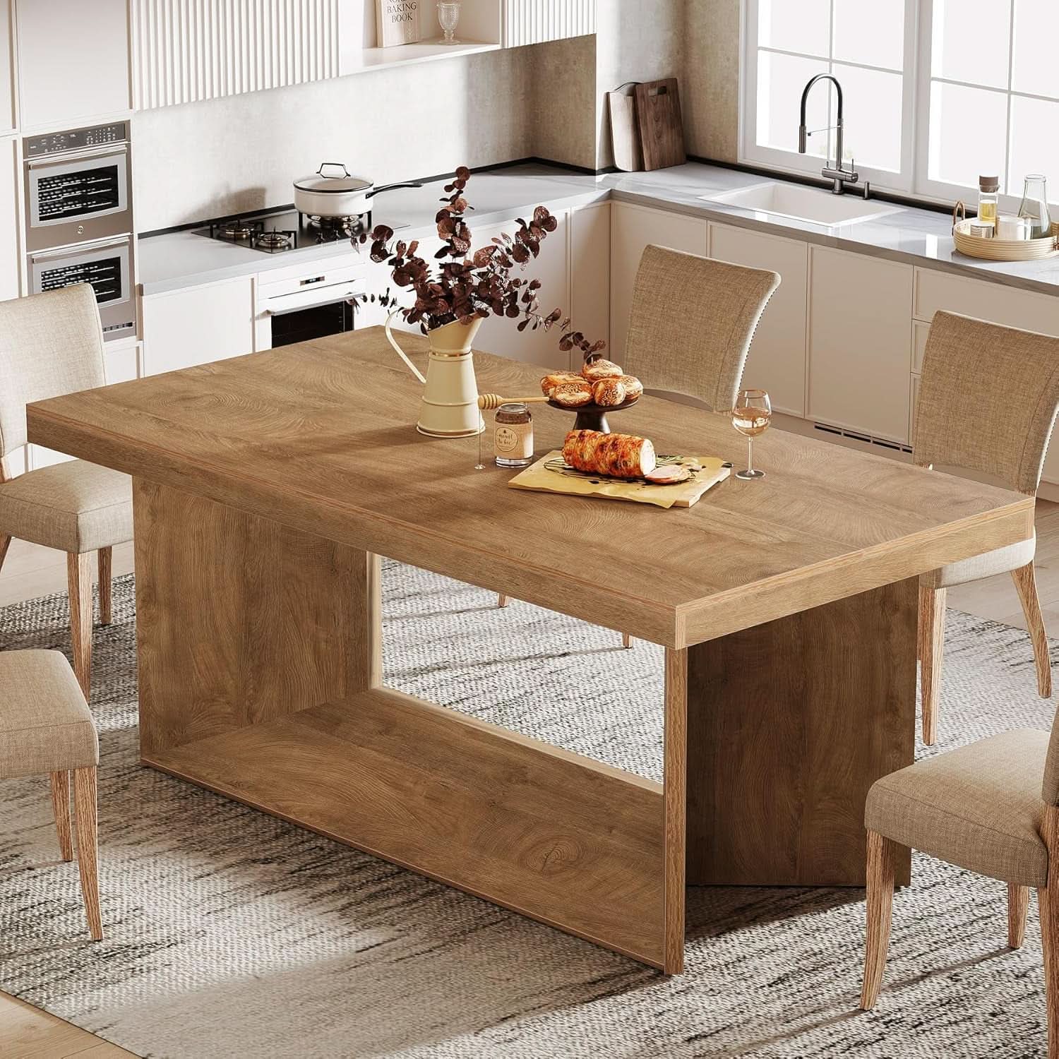 63 Inch Brown Farmhouse Dining Table Seats Four To Six