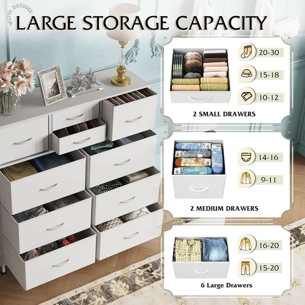 White Dresser 10 Drawer Storage Chest With Metal Frame