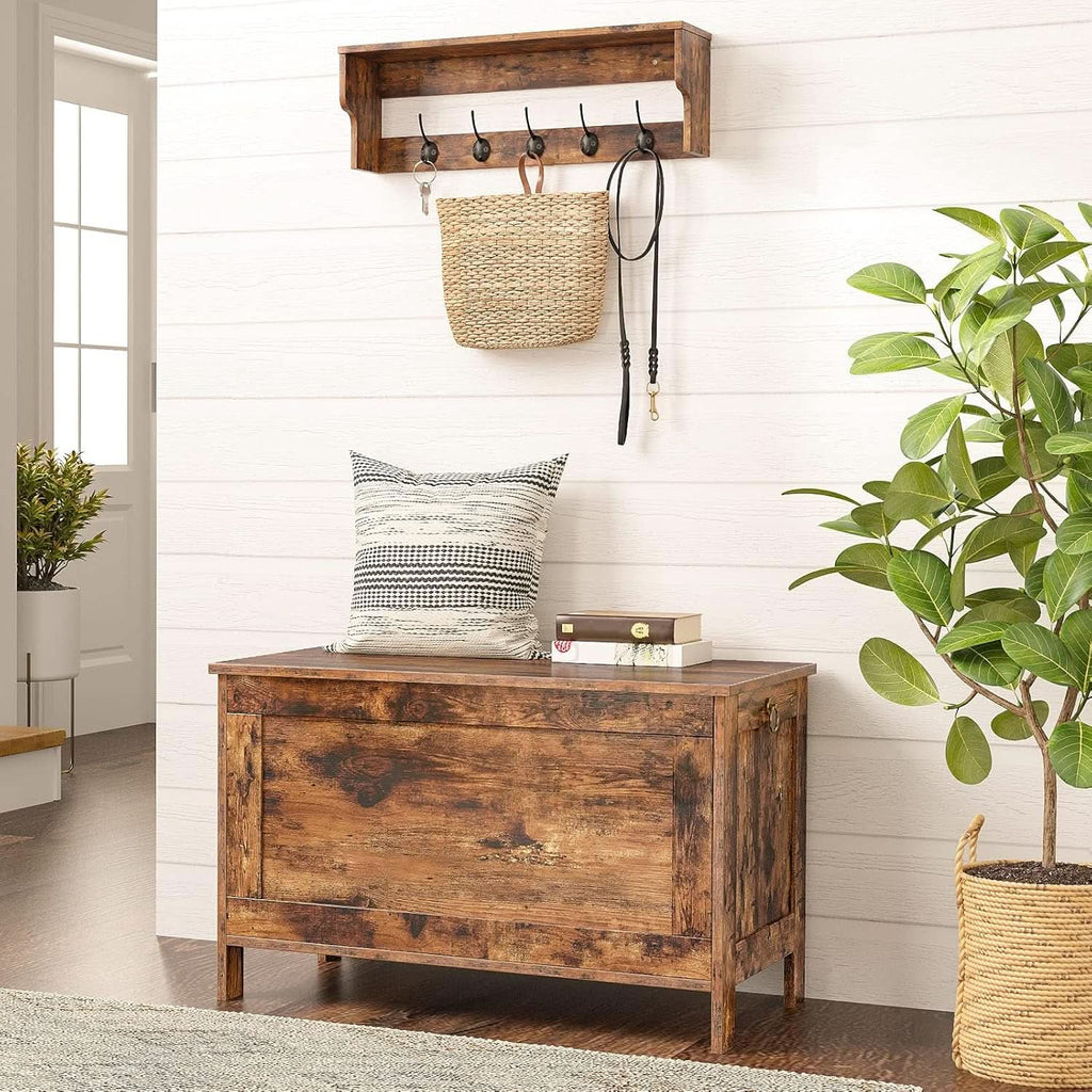 Rustic Brown Toy Box LargeCapacityStorage Bench Hinge