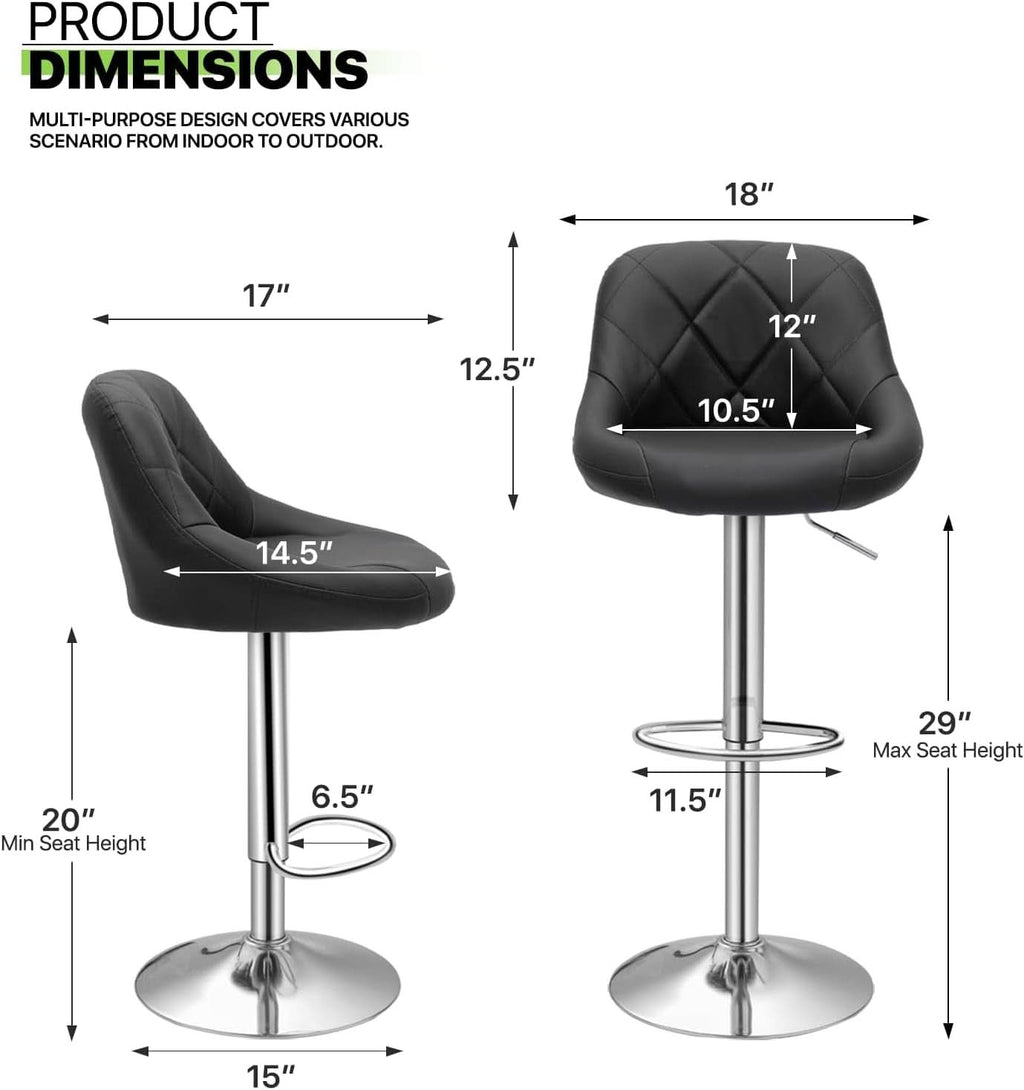 Bar Stools Set of 2 Adjustable Swivel Black Counter Height