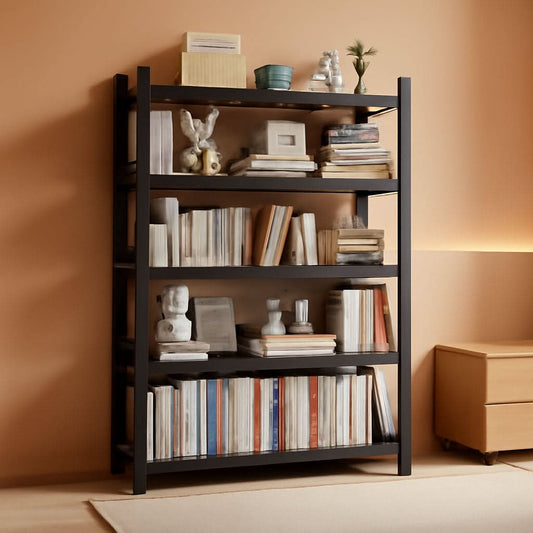 5 Tier Metal Wide Bookshelf Black Tall 72 Inch High