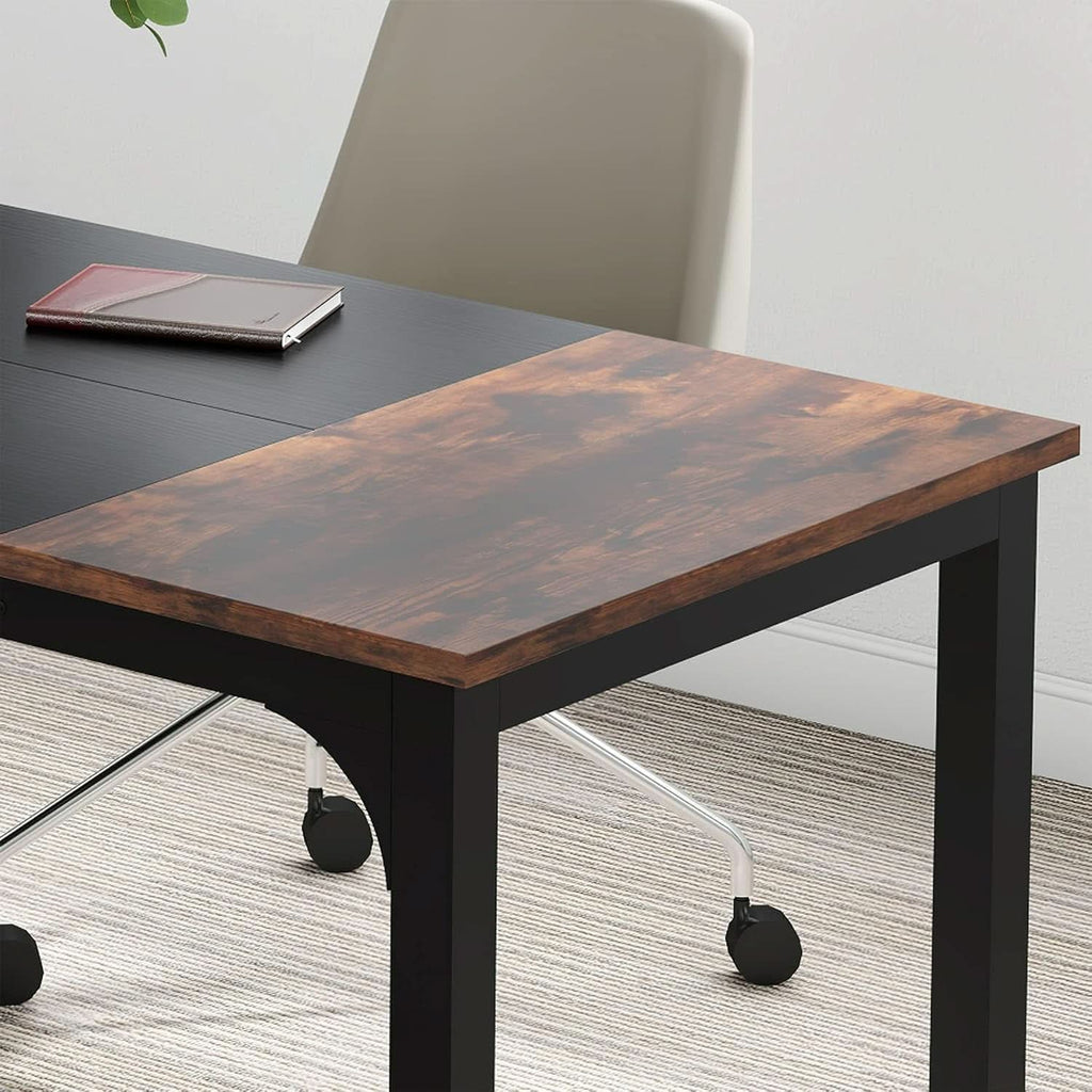63 Inch Executive Desk Two Tone Brown Black Heavy Duty Frame