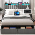 Queen Bed Frame With LED Lights And Storage Drawers