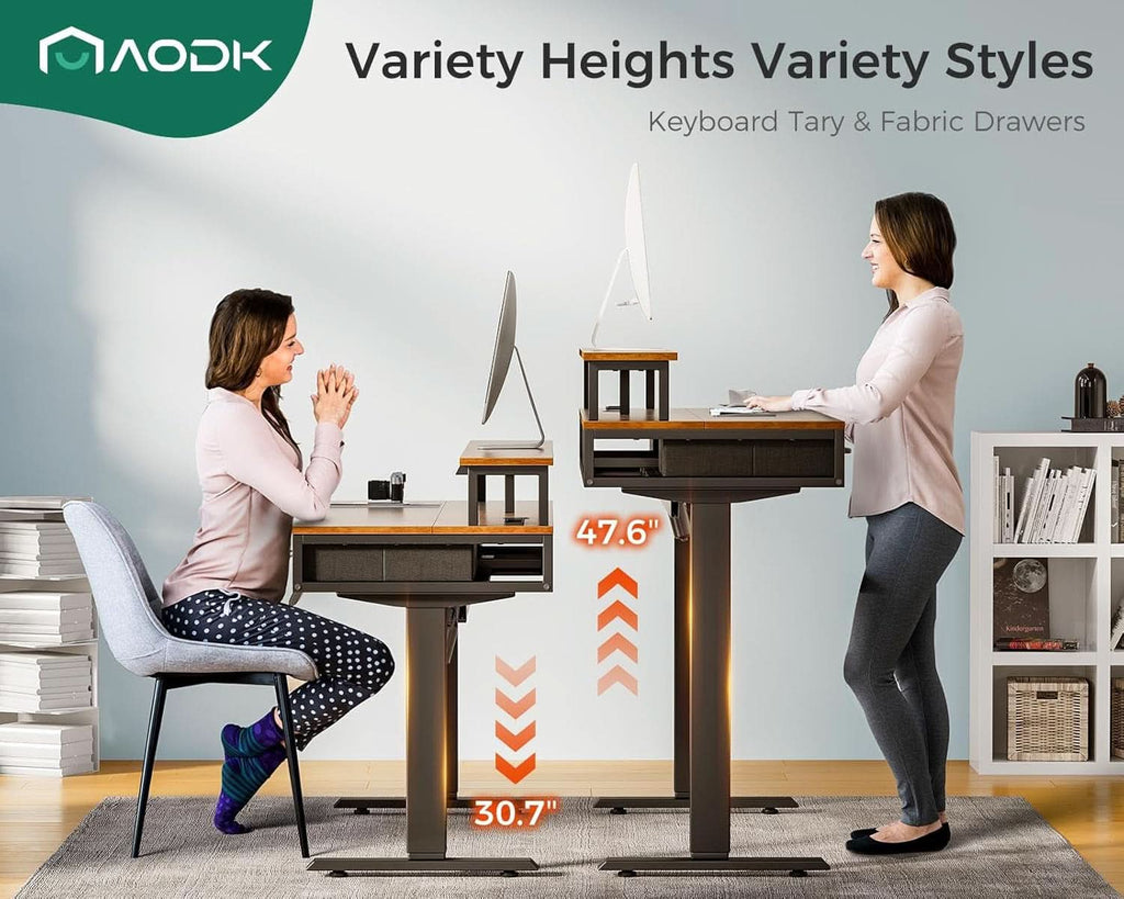 Electric Standing Desk 55 Inch With Drawers Power Outlets