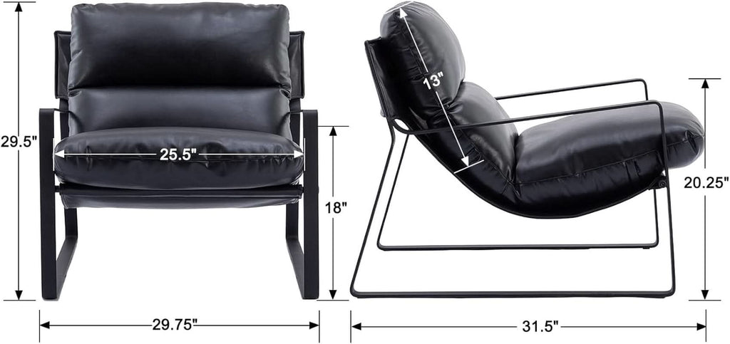 Black PU Leather MidCentury Upholstered Leisure Armchair