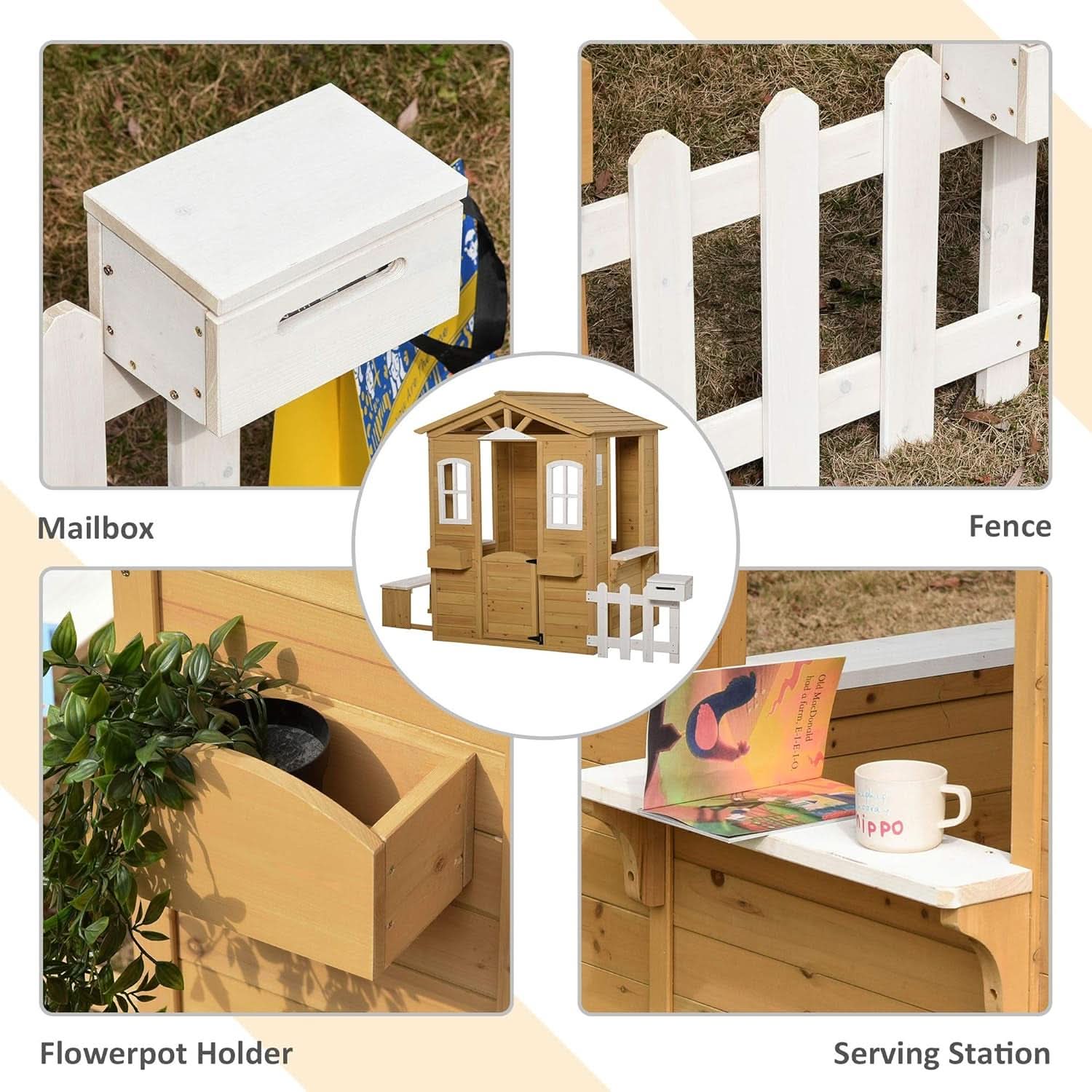Kids Outdoor Wood Playhouse With Working Door And Windows