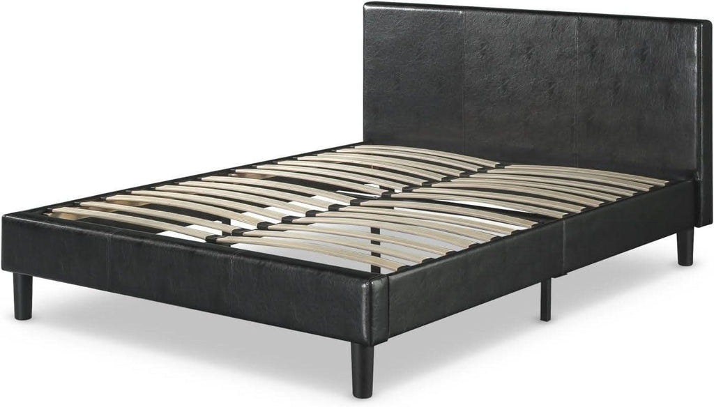 Queen Faux Leather Platform Bed Frame With Wood Slats