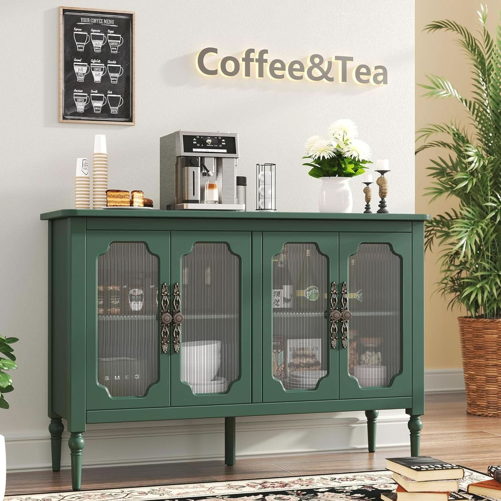 Vintage Green Glass Doors Buffet Sideboard Storage 48 Inch