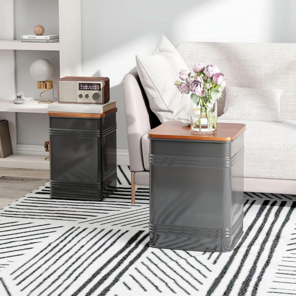 Industrial Black Storage Ottoman With Removable Lid
