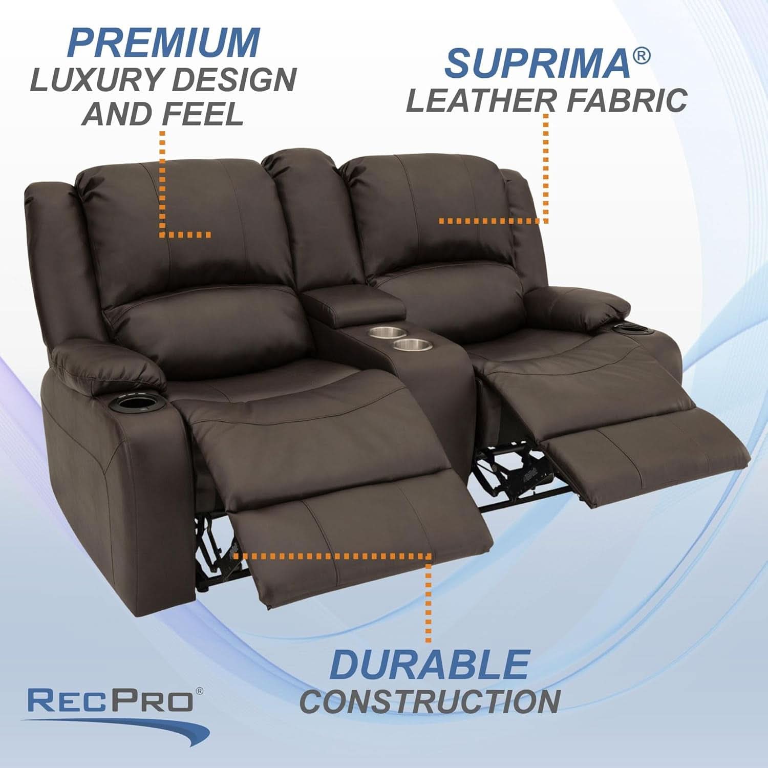 Powered Wall Hugger RV Recliner Sofa Loveseat 67In Chestnut