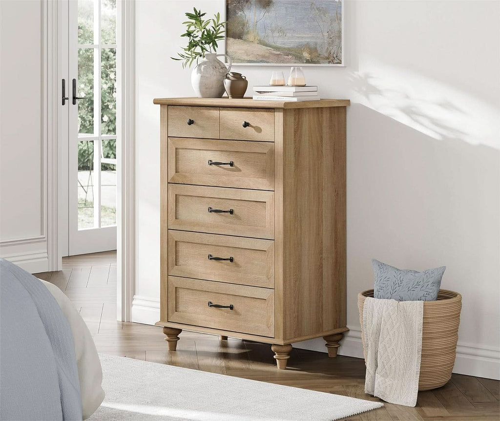 Oak Midcentury Dresser Five Drawers Storage Organizer