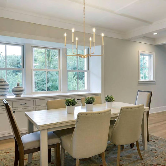 Gold 6 Light Candle Chandelier For Dining Room Modern