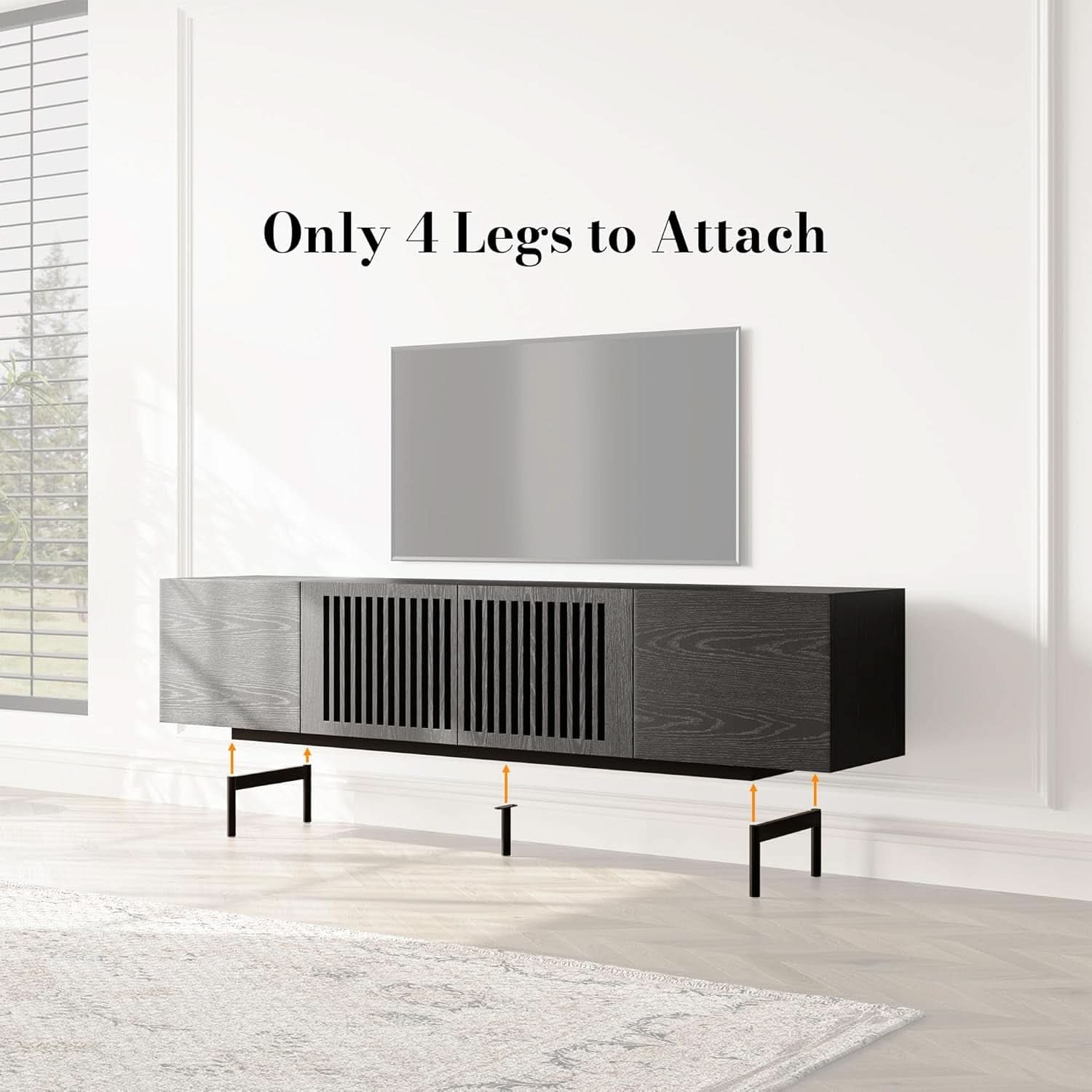 Modern Solid Wood TV Stand For 70 To 75 Inch TVs Black
