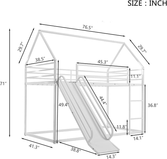 Twin Over Twin Metal Floor Bunk Bed With Slide Playhouse