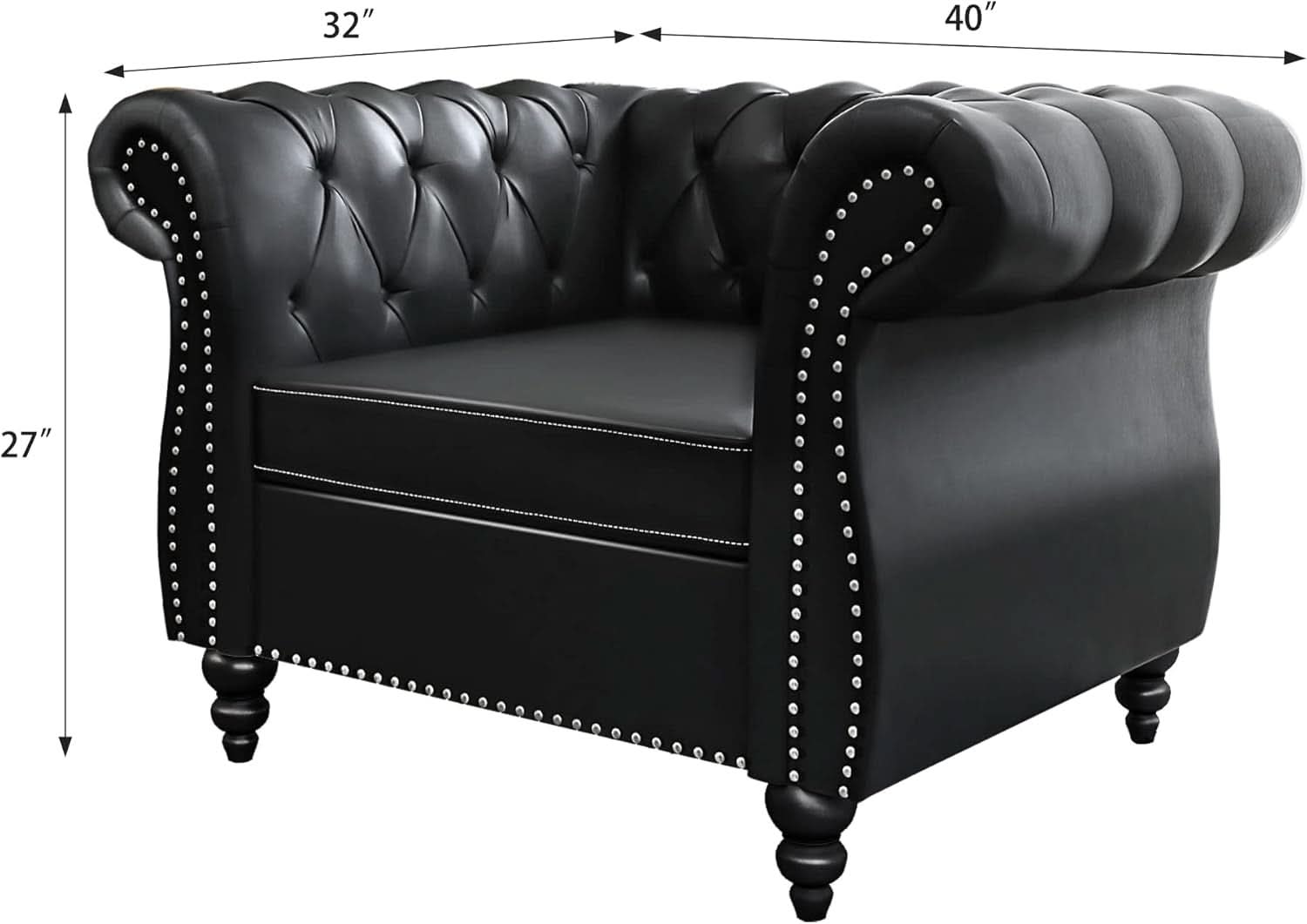 Two Piece Chesterfield Leather Living Room Set With Black Leather Loveseat And Chair