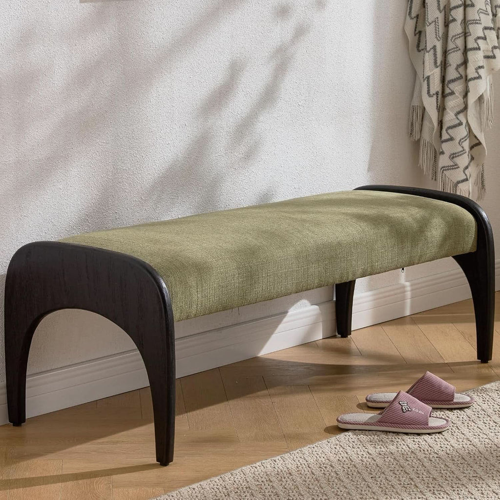 51 Inches Wide Linen Textured Emerald Ottoman Bench