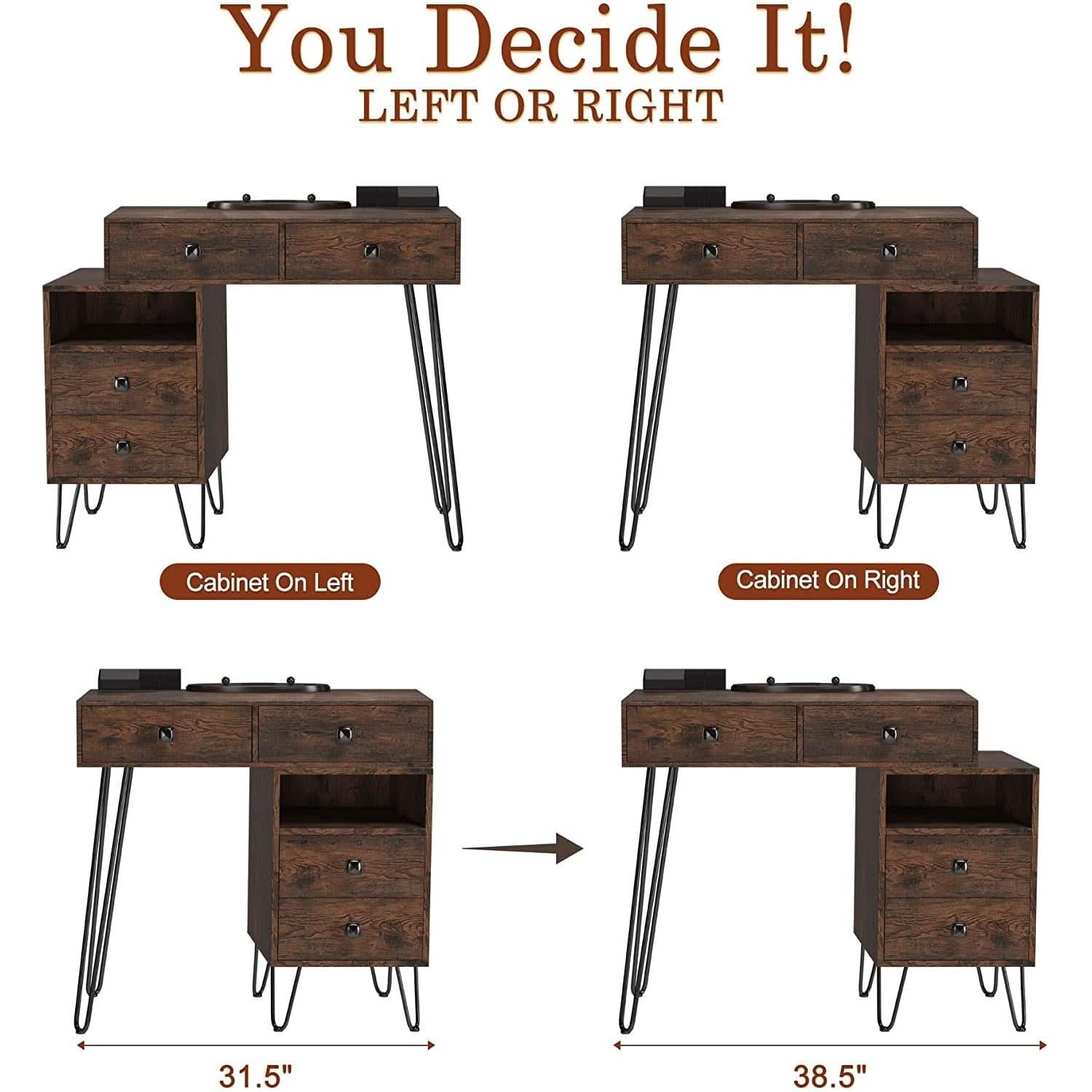 Vanity Desk Set With Drawers And LED Lighted Mirror
