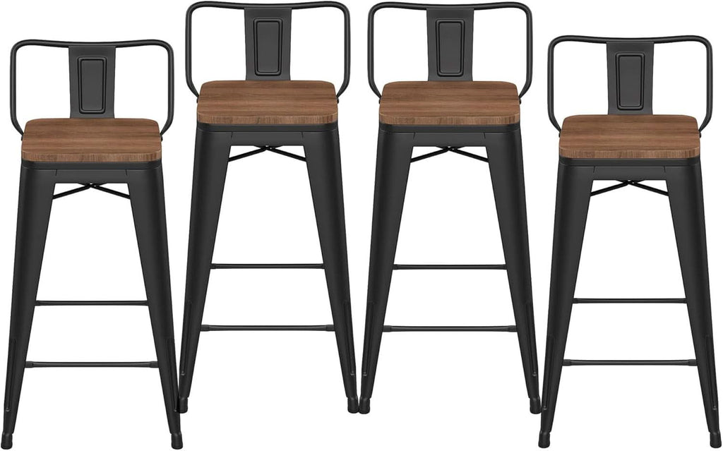30 Inch Low Back Metal Barstools With Wooden Seat