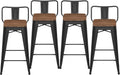 30 Inch Low Back Metal Barstools With Wooden Seat