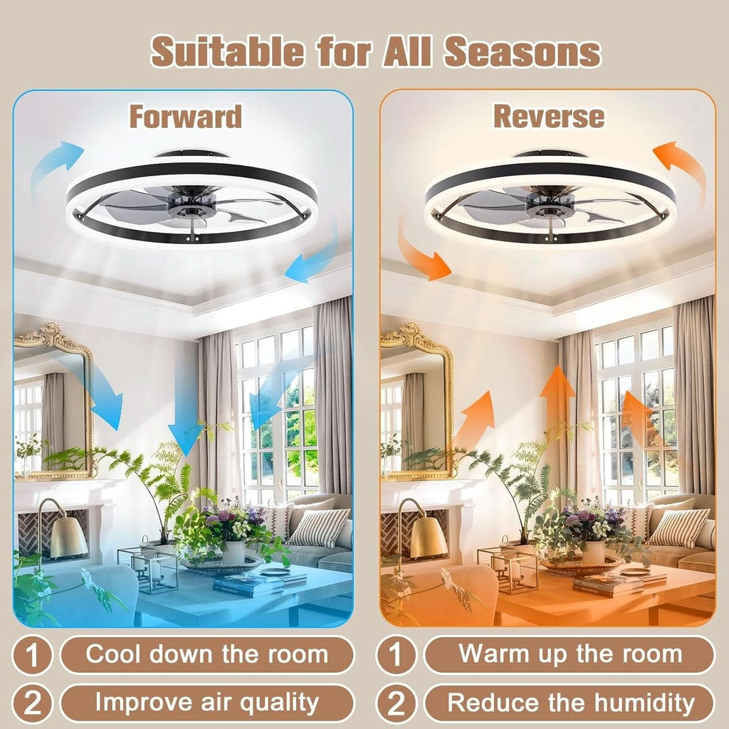 Ceiling Fan 23.6In With Lights Remote Dimmable Black