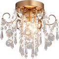 Mini Crystal Chandelier Flush Mount Gold Ceiling Light