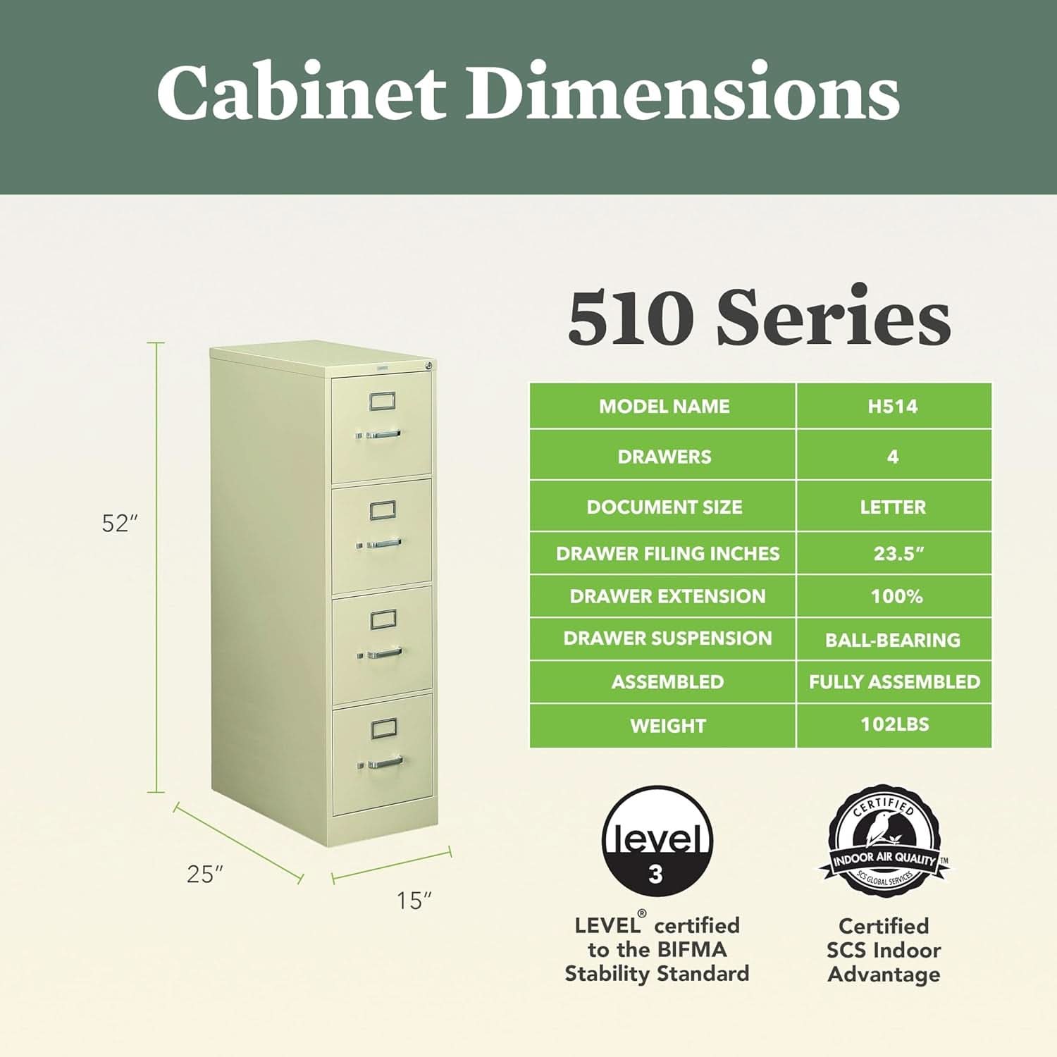 4-Drawer Vertical Locking Metal File Cabinet 25 Deep Putty