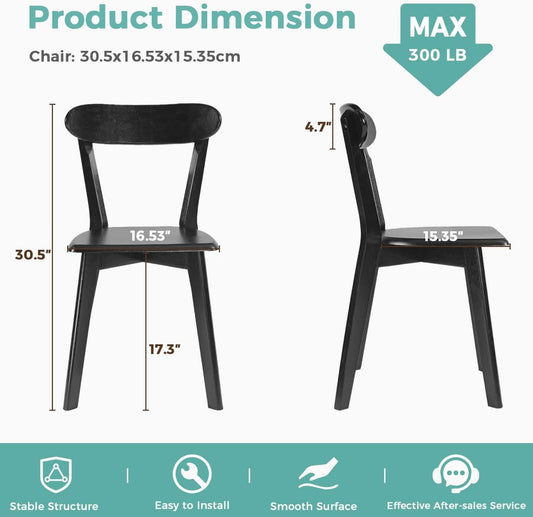 Solid Oak Extra Wide Dining Chairs Set Black Kitchen