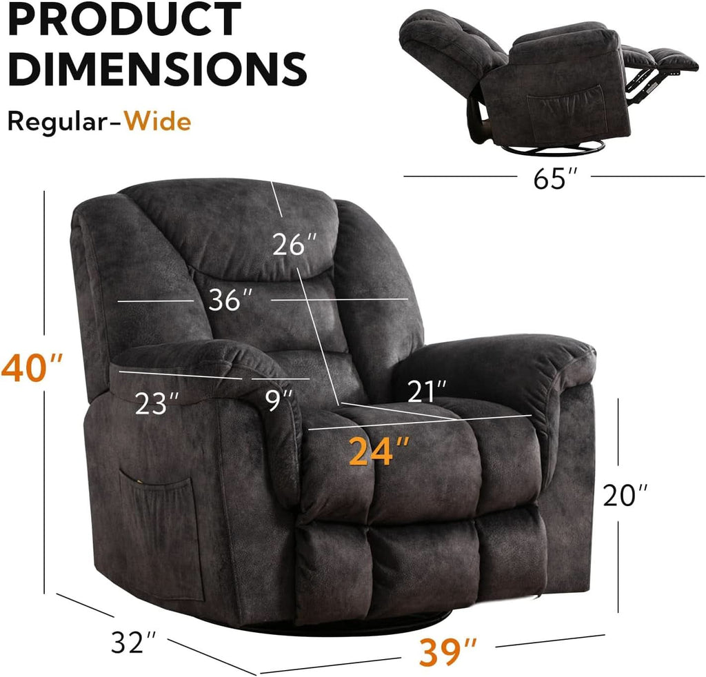 Oversized Swivel Recliner With Extra Wide Seat For Big And Tall