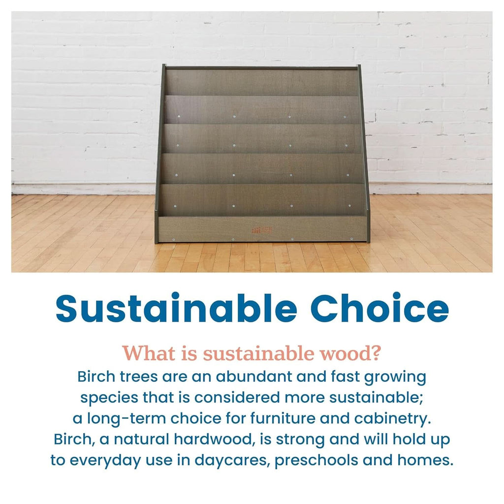 Single Sided Book Display Five Wide Slots Classroom Bookshelf Grey Wash