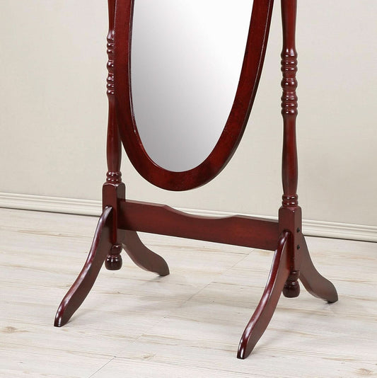 Cherry Finish Cheval Floor Mirror With Tilting Feature